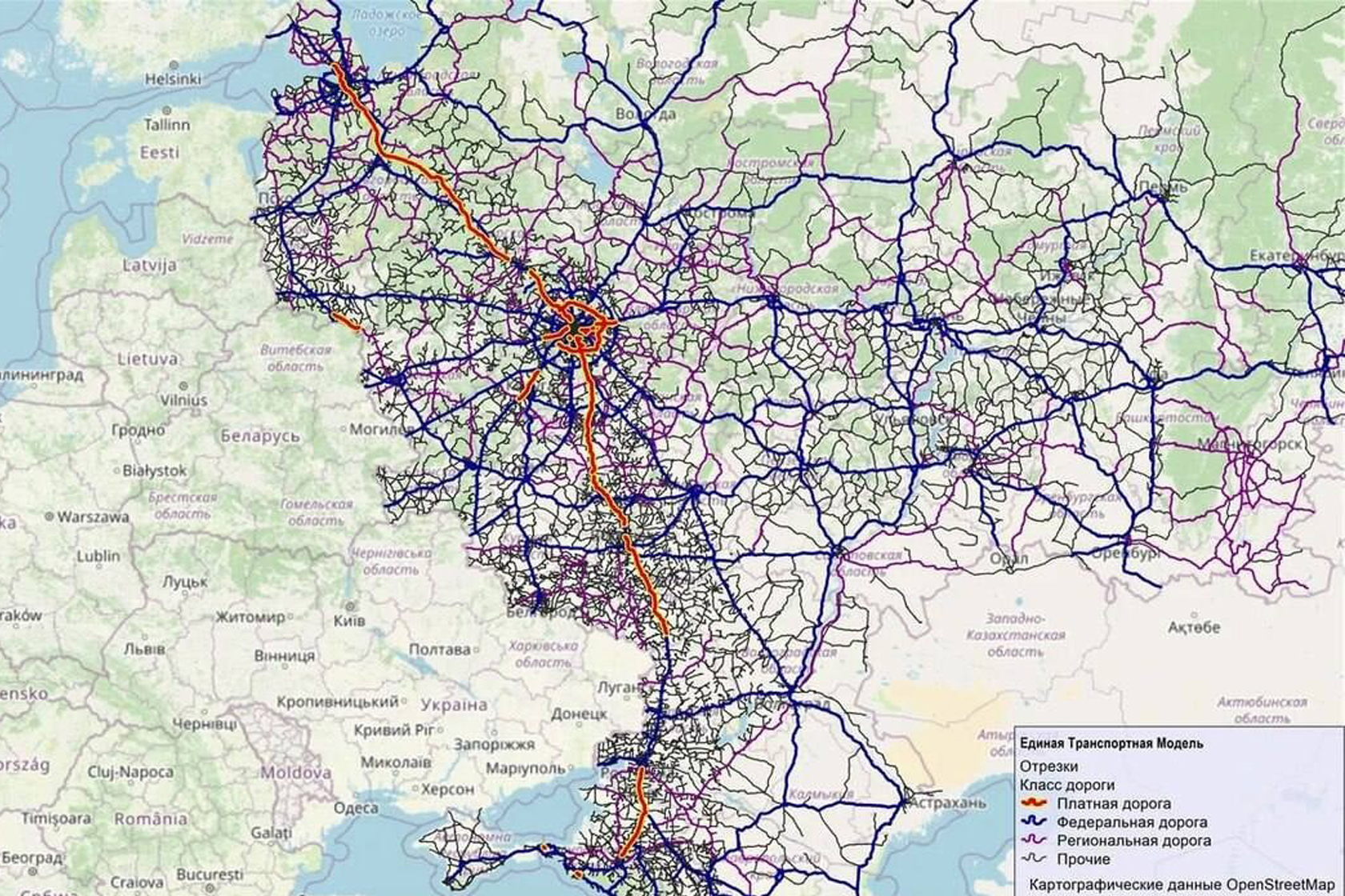 Карта россии и европы с автодорогами