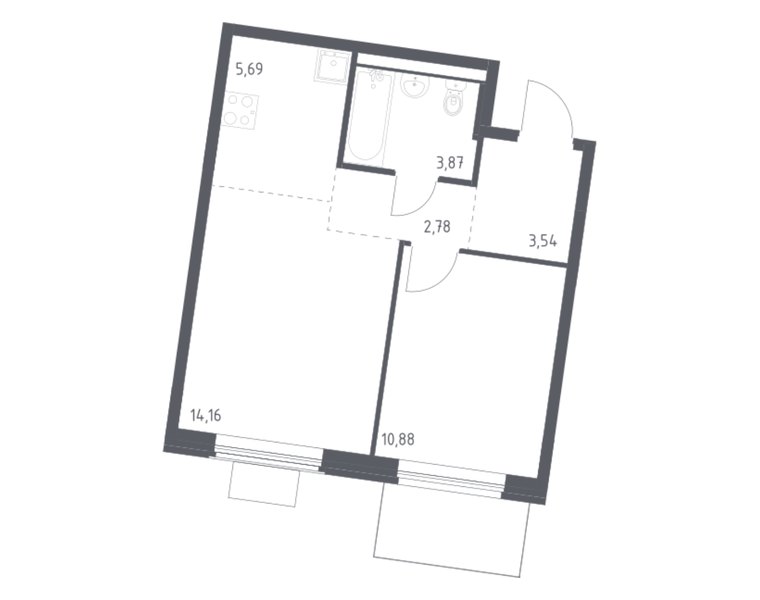 Планировка 1-комнатной квартиры 40,92 м² в ЖК «Квартал Западный»: корпус 10, секция 2, 9-й этаж