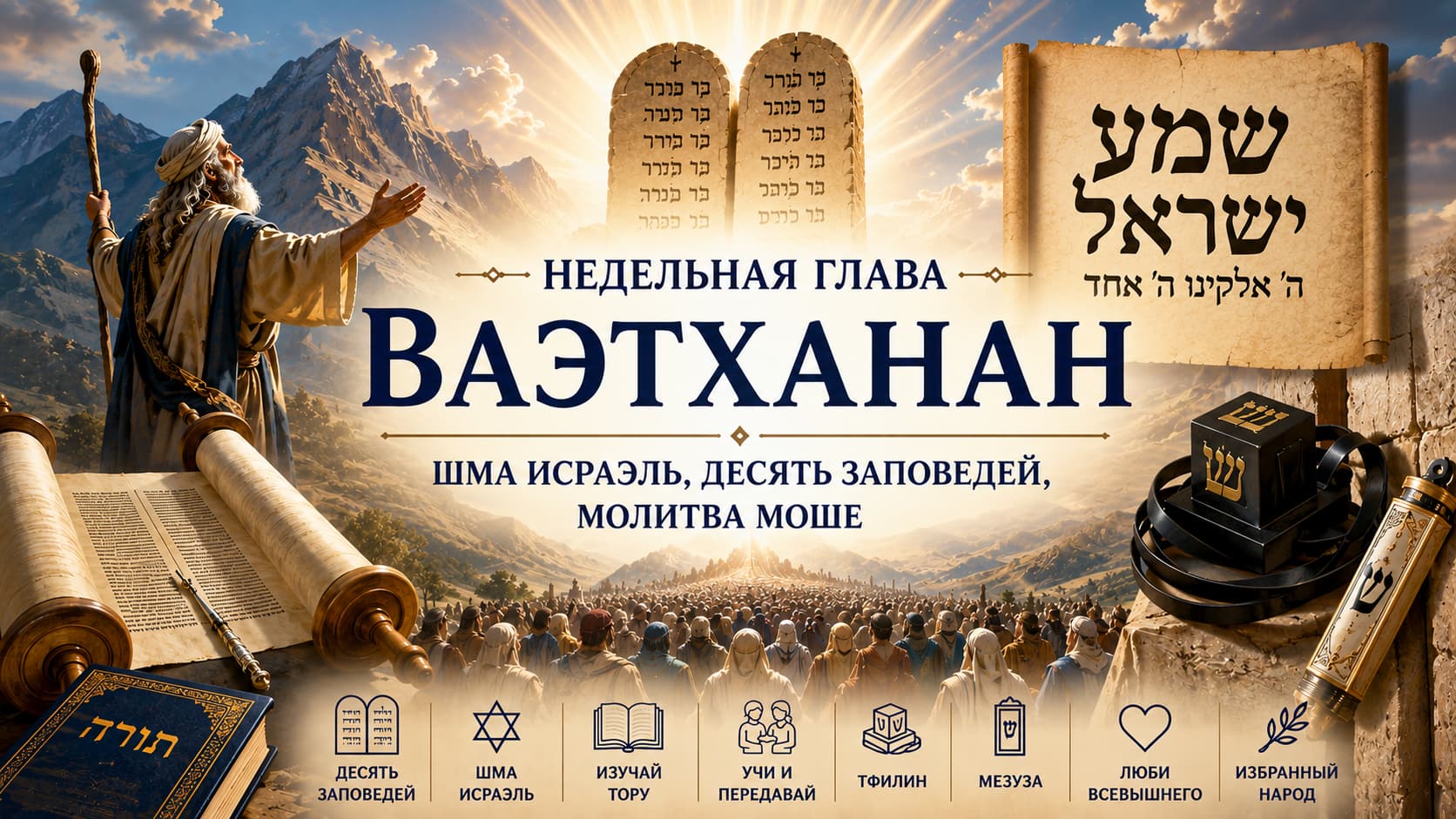 Недельная глава Ваэтханан - Моисей повторяет Десять заповедей и произносит Шма Исраэль перед народом Израиля