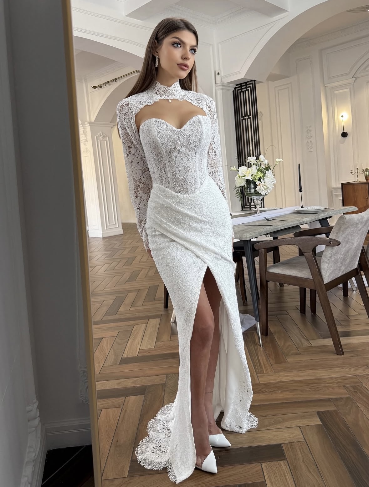 платье свадебное кружевное облегающее с разрезом