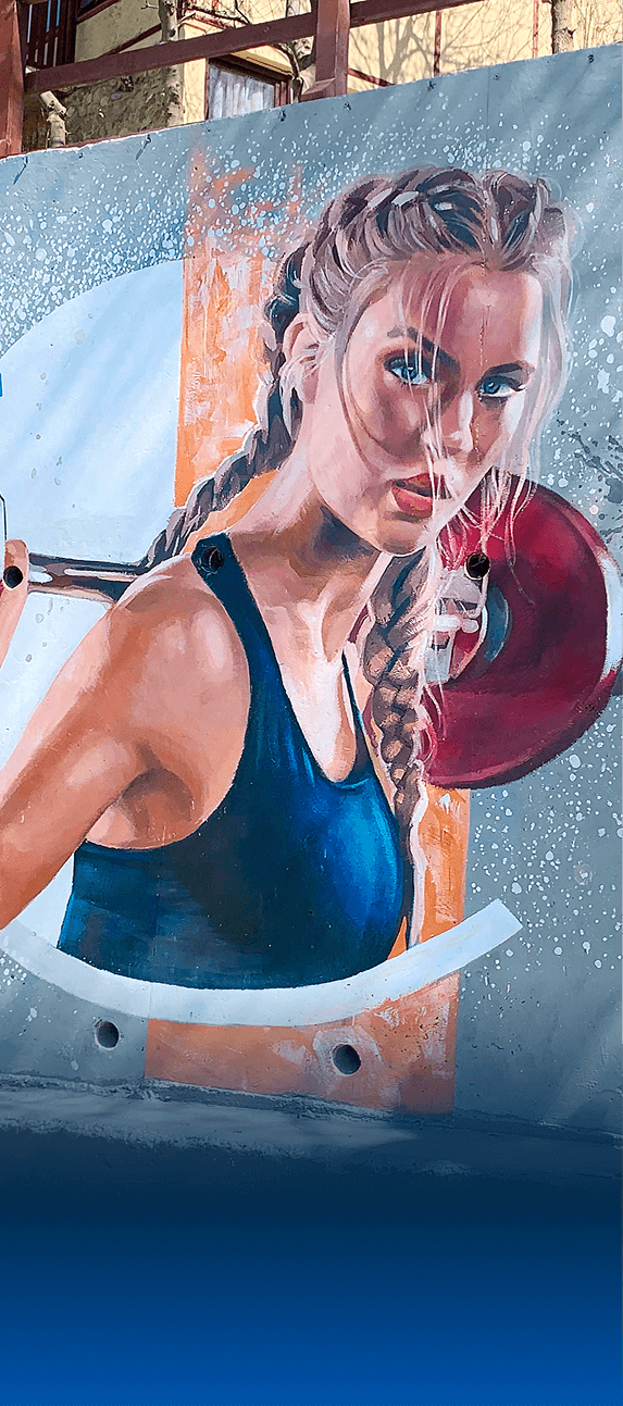 Грффити с изображением девушки в спортивной секции