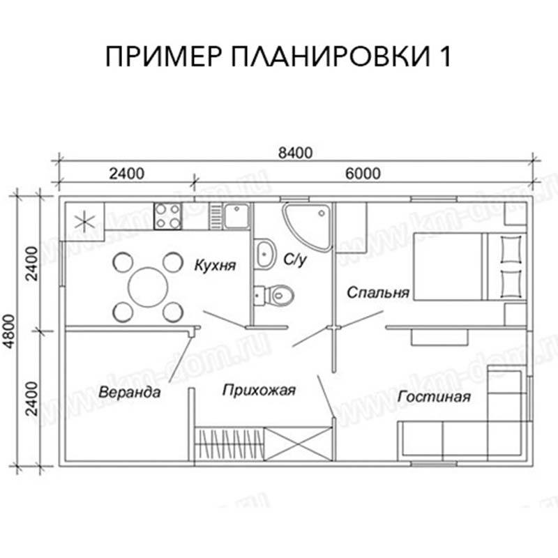 Проект гостевого домика с туалетом и душем для туристических баз