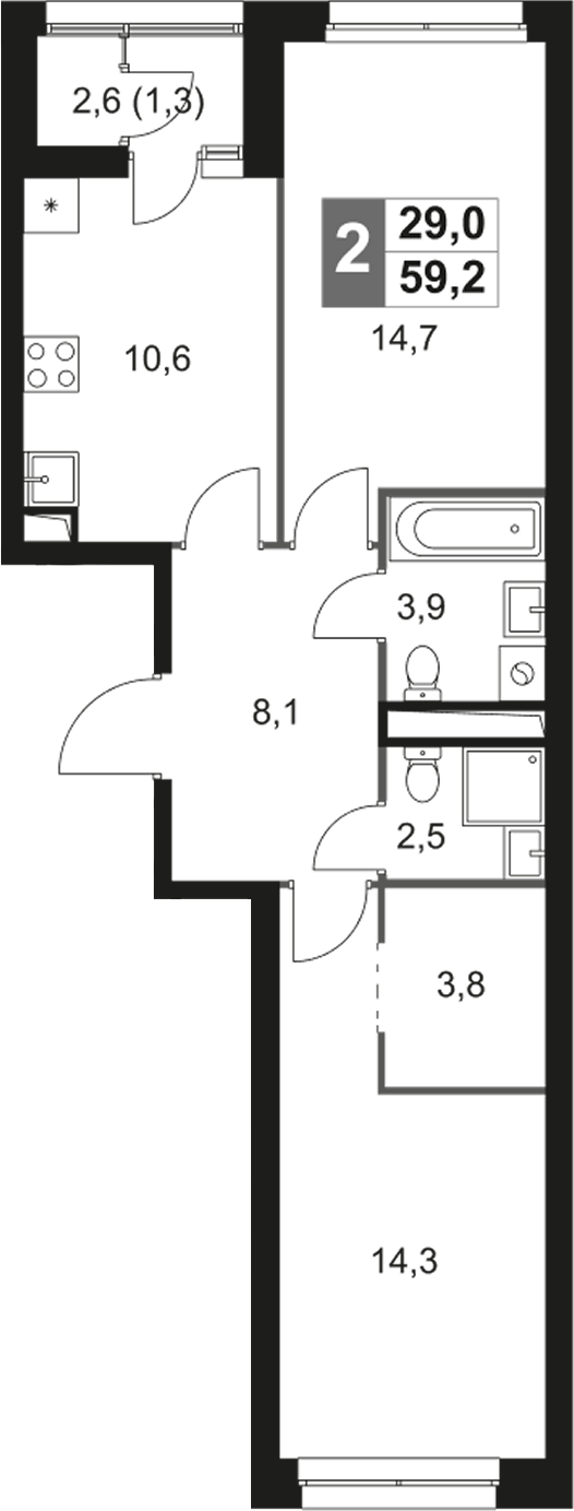 2-комн — 59,2 м²