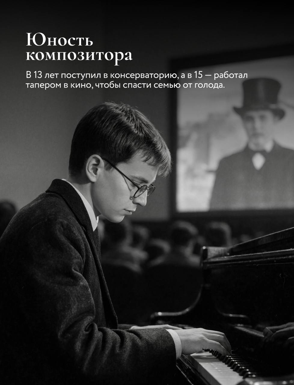 Юность композитора: в 13 лет поступил в консерваторию, в 15 работал тапёром в кино