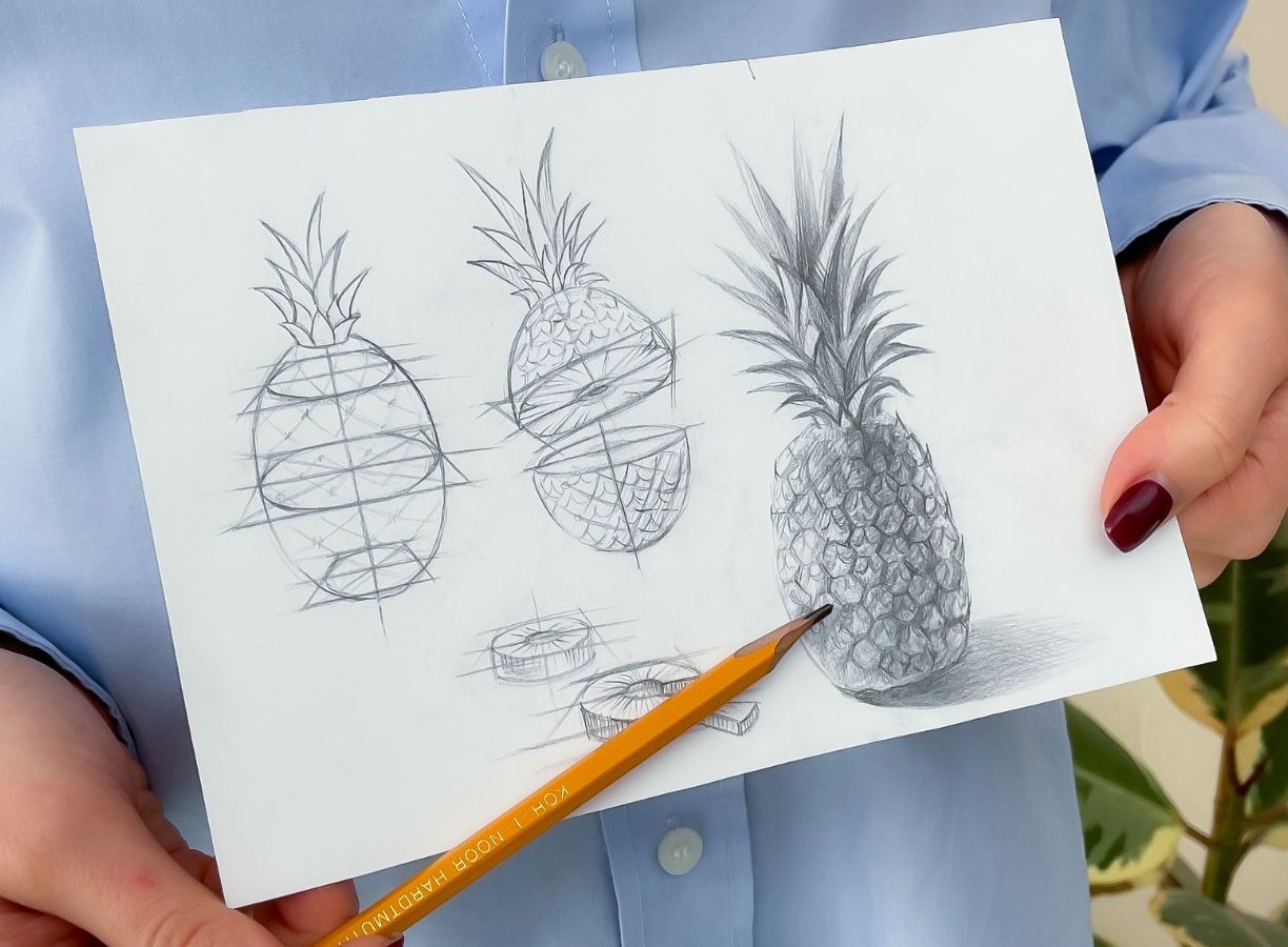 how to draw a pineapple realistic