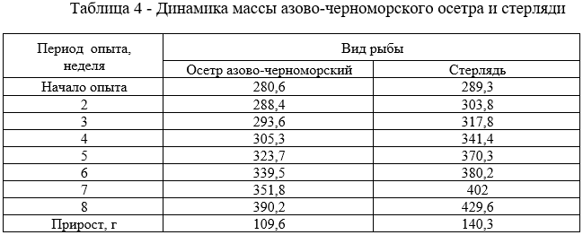 Динамика массы азово-черноморского осетра и стерляди