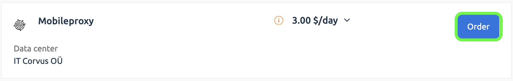 a list of available tariff plans, with an 
