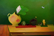 картина стрекоза каштаны и вазы на столе