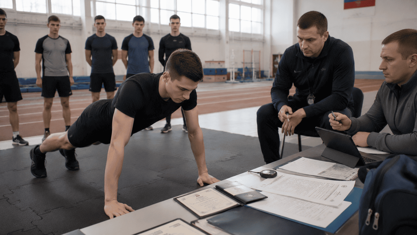 Спортсмен готовит документы для спортивной роты