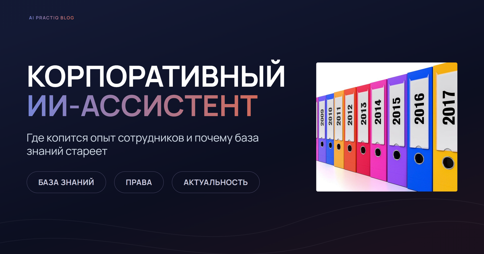 Корпоративный ИИ-ассистент и база знаний компании: ряд папок с документами по годам