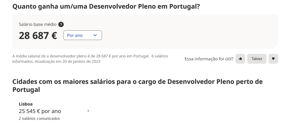 сколько зарабатывает senior developer в Португалии