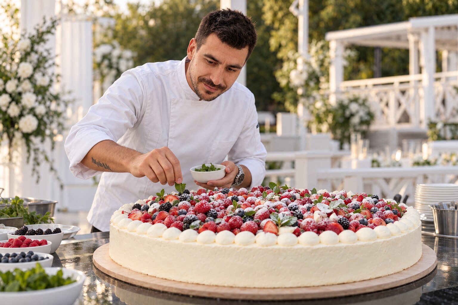 Белый авторский свадебный торт Chef John