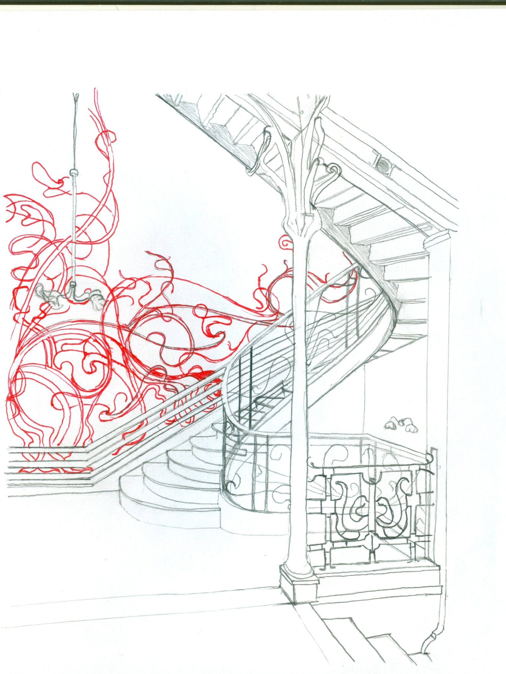 Виктор Орта Лестница Отеля Тассель. Эскиз 