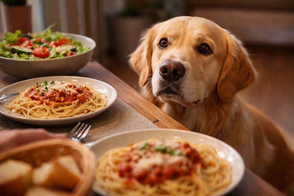 Собака клянчит еду