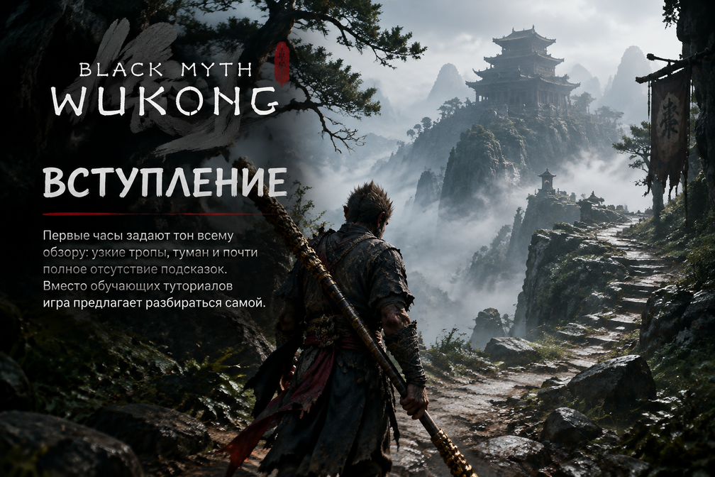 Сунь Укун с посохом в начальной локации Black Myth: Wukong
