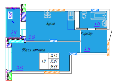 ЖК Волжская тройка планировка однокомнатной квартиры