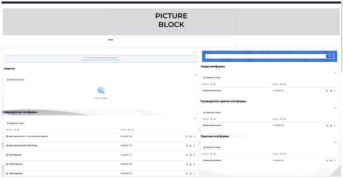 Пример шаблона страницы «Платформы» с преднастроенными виджетами