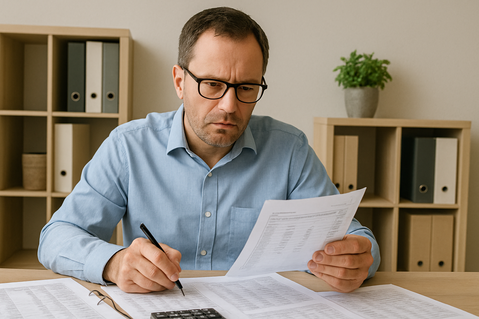 Comptable analysant des documents financiers pour éviter les erreurs comptables