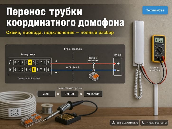 Перенос трубки координатного домофона: схема провода подключение