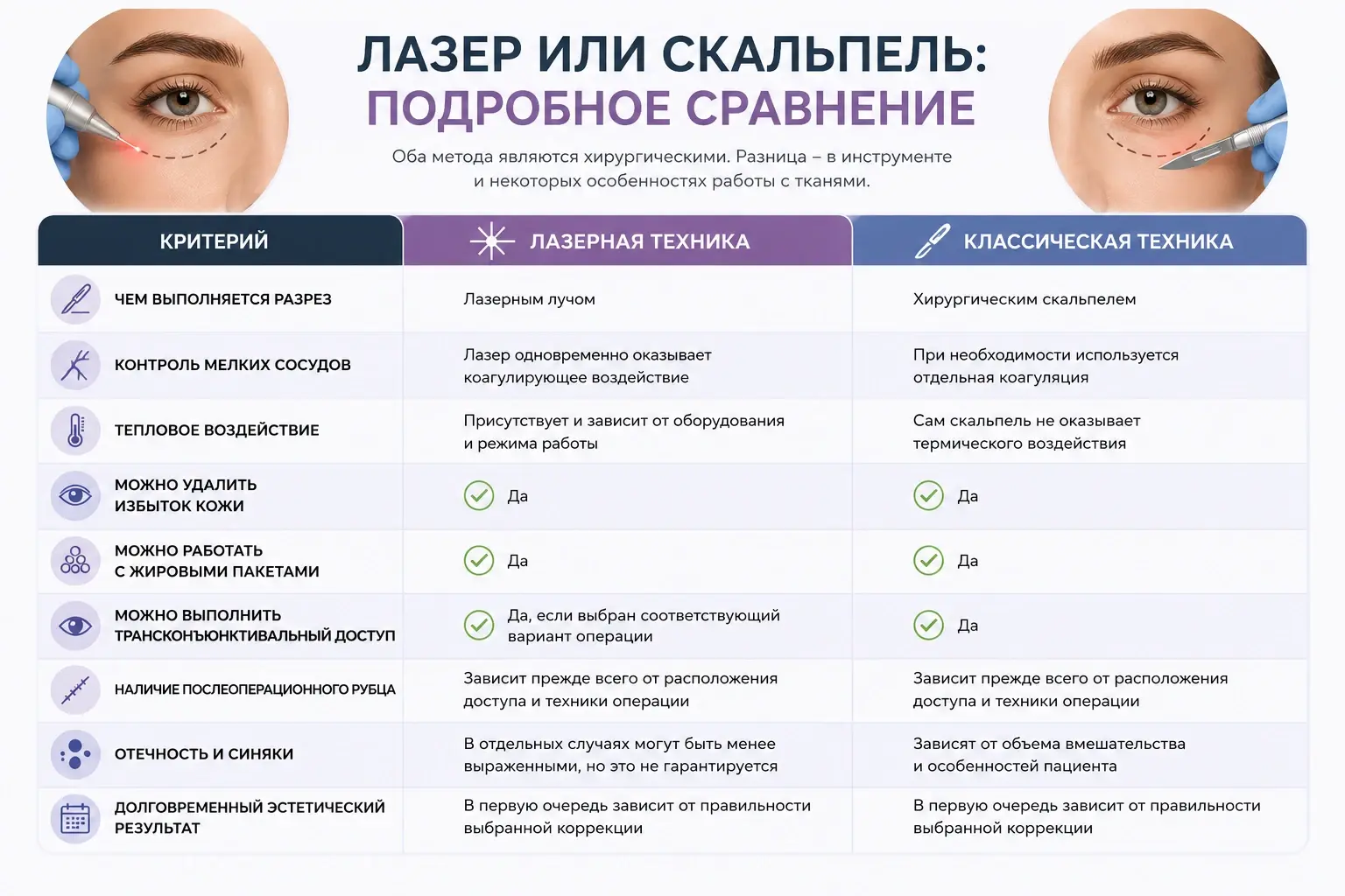 Лазер или скальпель при блефаропластике - подробное сравнение методов