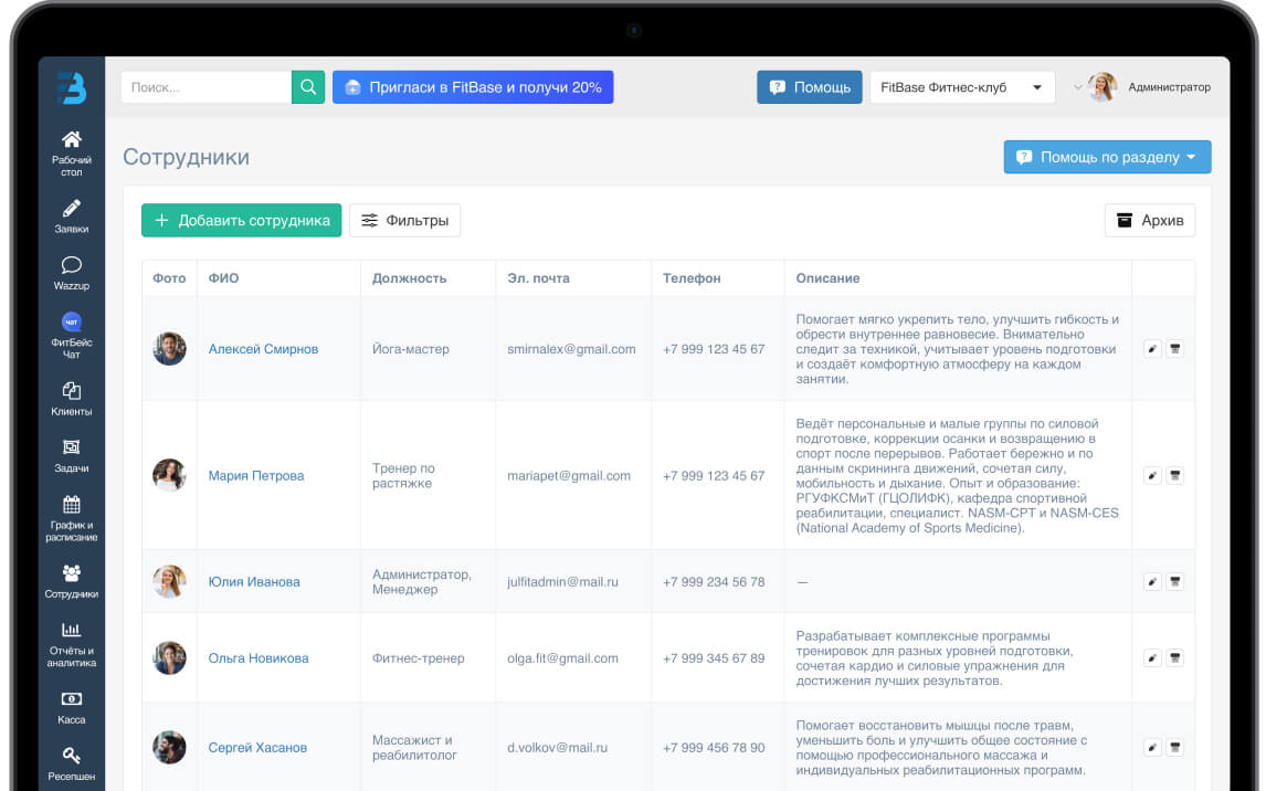 Контроль работы команды в FitBase