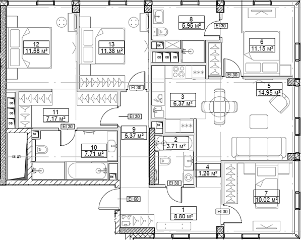 5-комн 120 м²