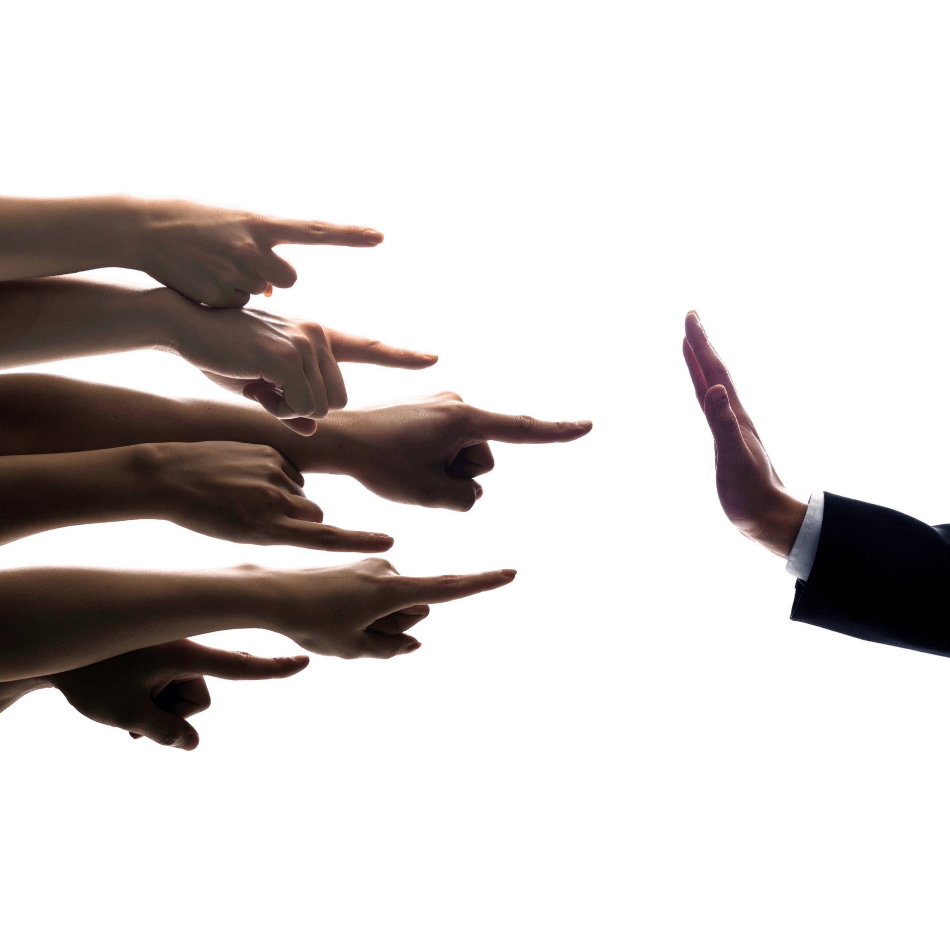 Сопротивление осуждению и порицанию. Руки с указательными пальцами. 