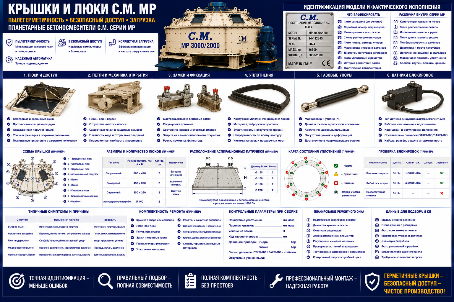 Крышки C.M. MP: люки, блокировки и аспирация