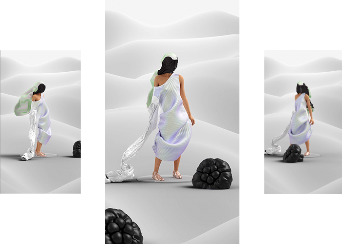 Цифровое платье с оверсайз рукавами в абстрактной 3D-локации