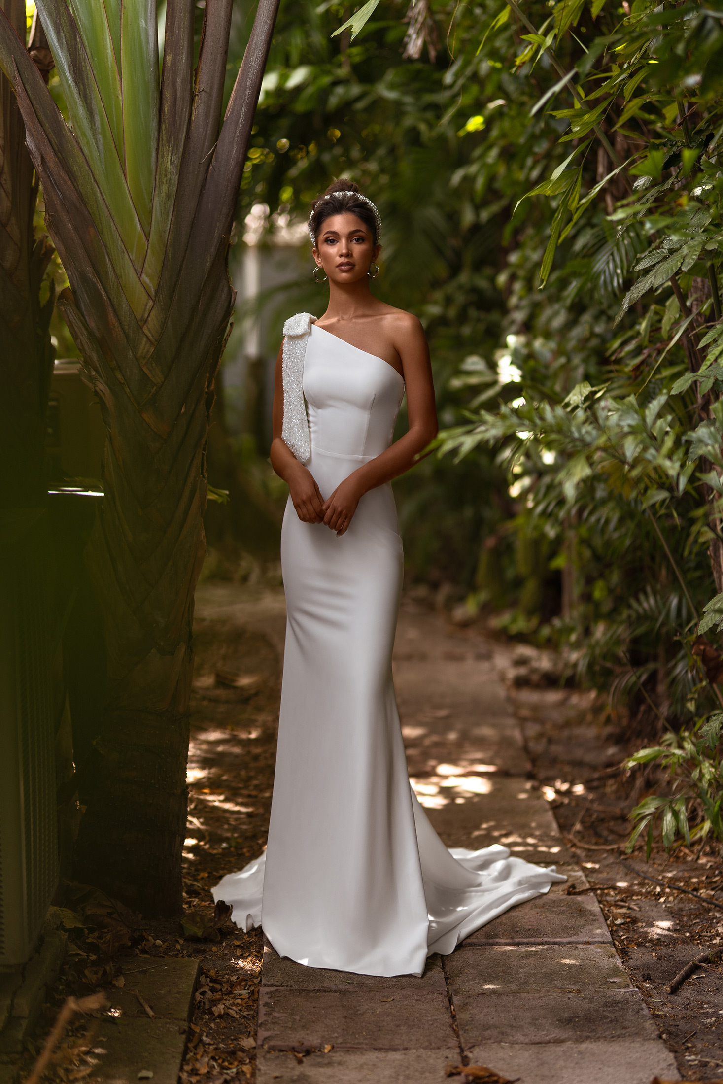 wedding dress asymmetrical neckline