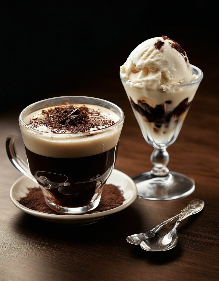 Дегустайия акогольного мороженого чашка кофе гляссе