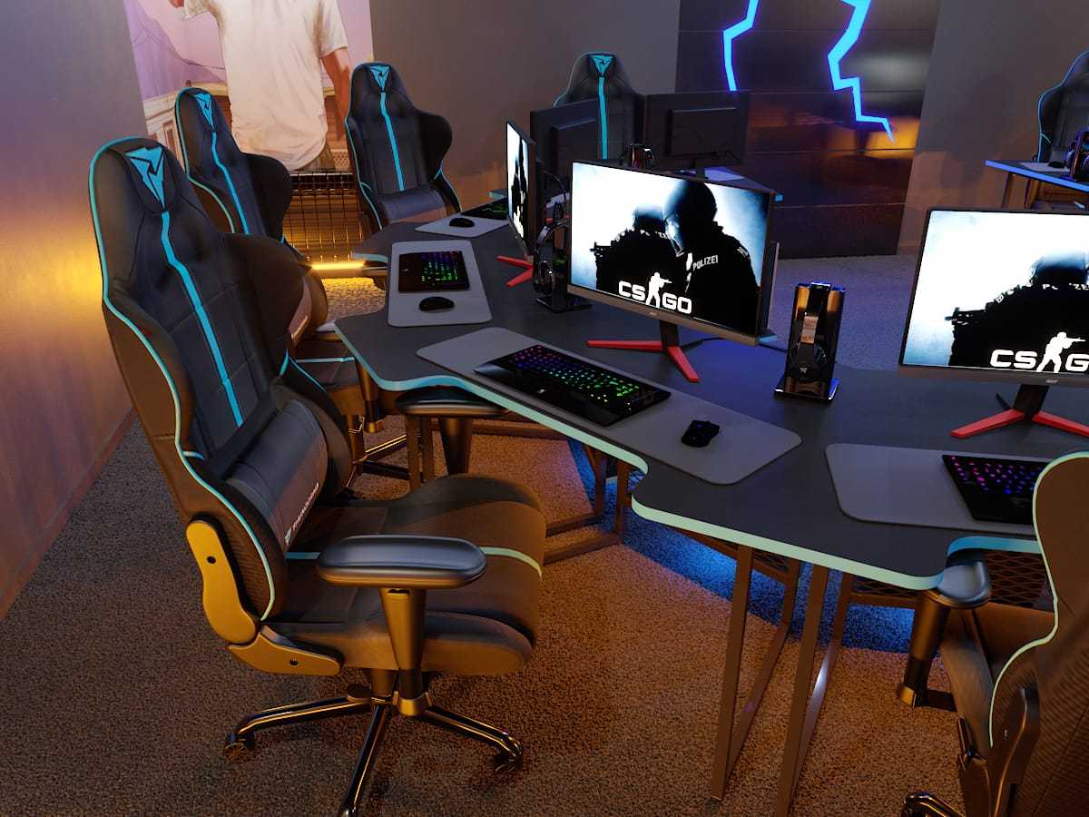 Кск столы. Крутой компьютерный стол. Игровой компьютерный зал. Современный компьютерный зал. Столы для интернет кафе.