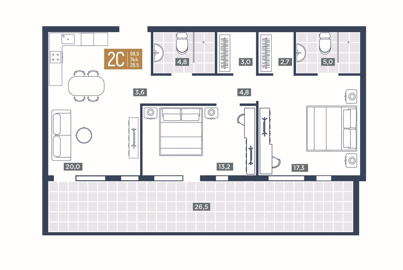 2-комнатный 98,9 м²