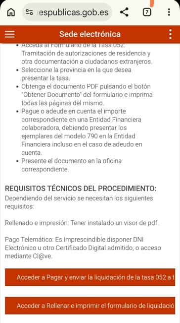 Sede Electrónica — página de pago Tasa 052