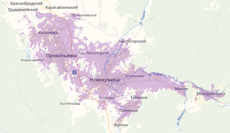 Зона обслуживания Новокузнецк