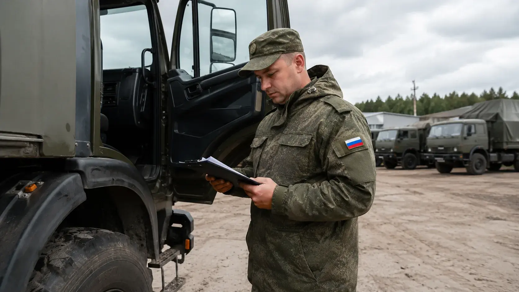 Военнослужащий проверяет транспорт перед выполнением задач