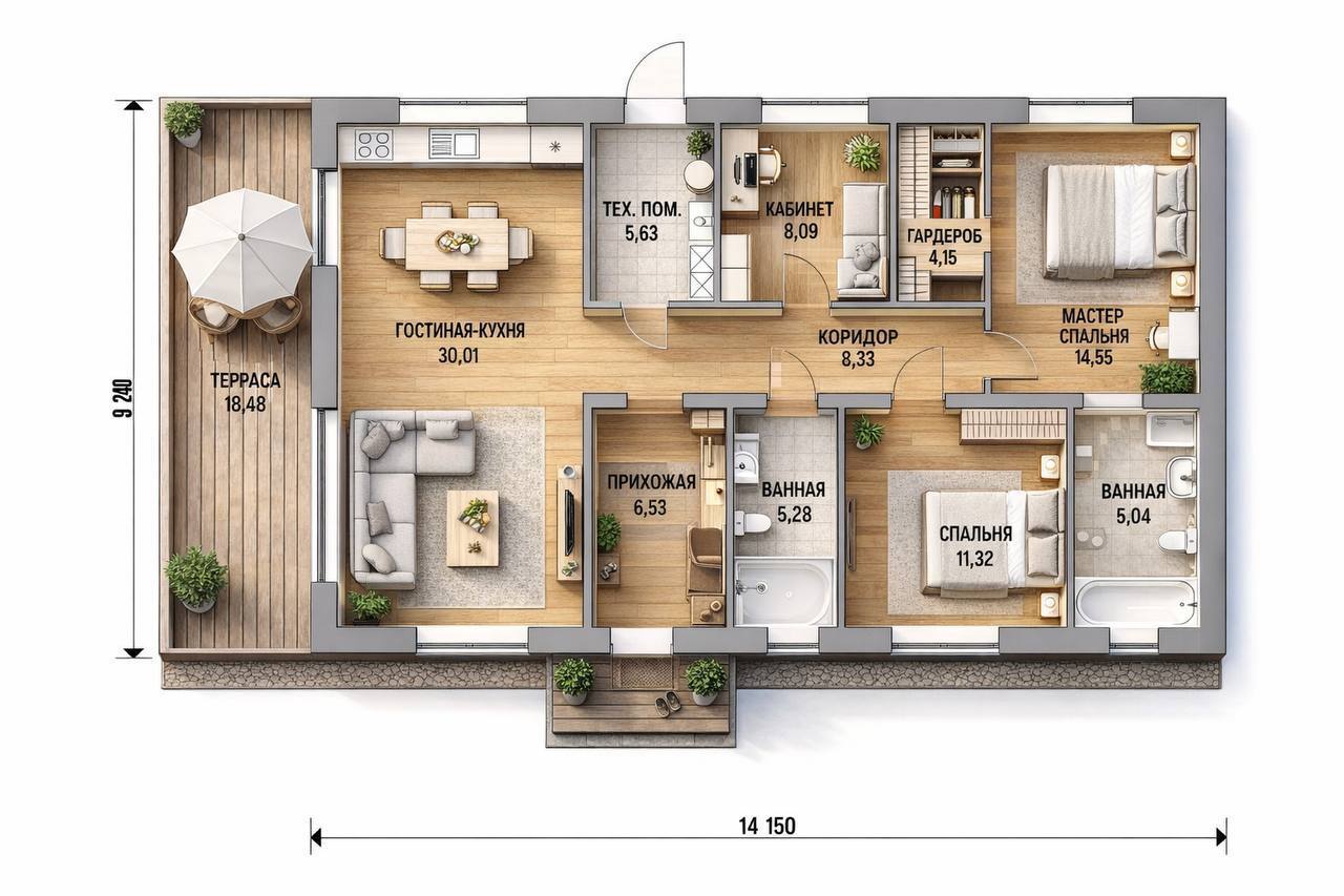 Планировка 116 м²