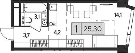 Студия 25,30 м²