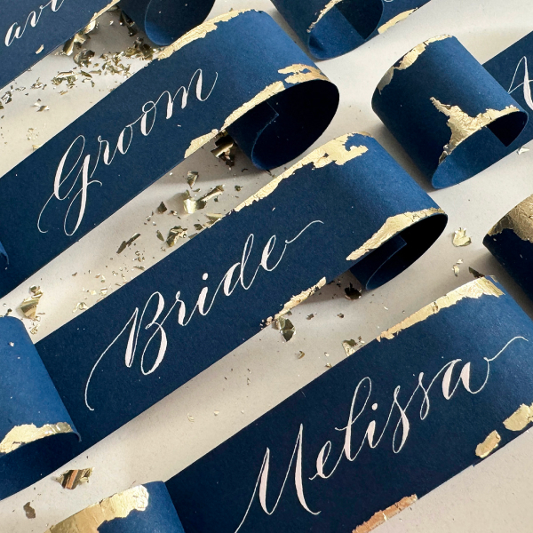 Place cards. Blue and gold
