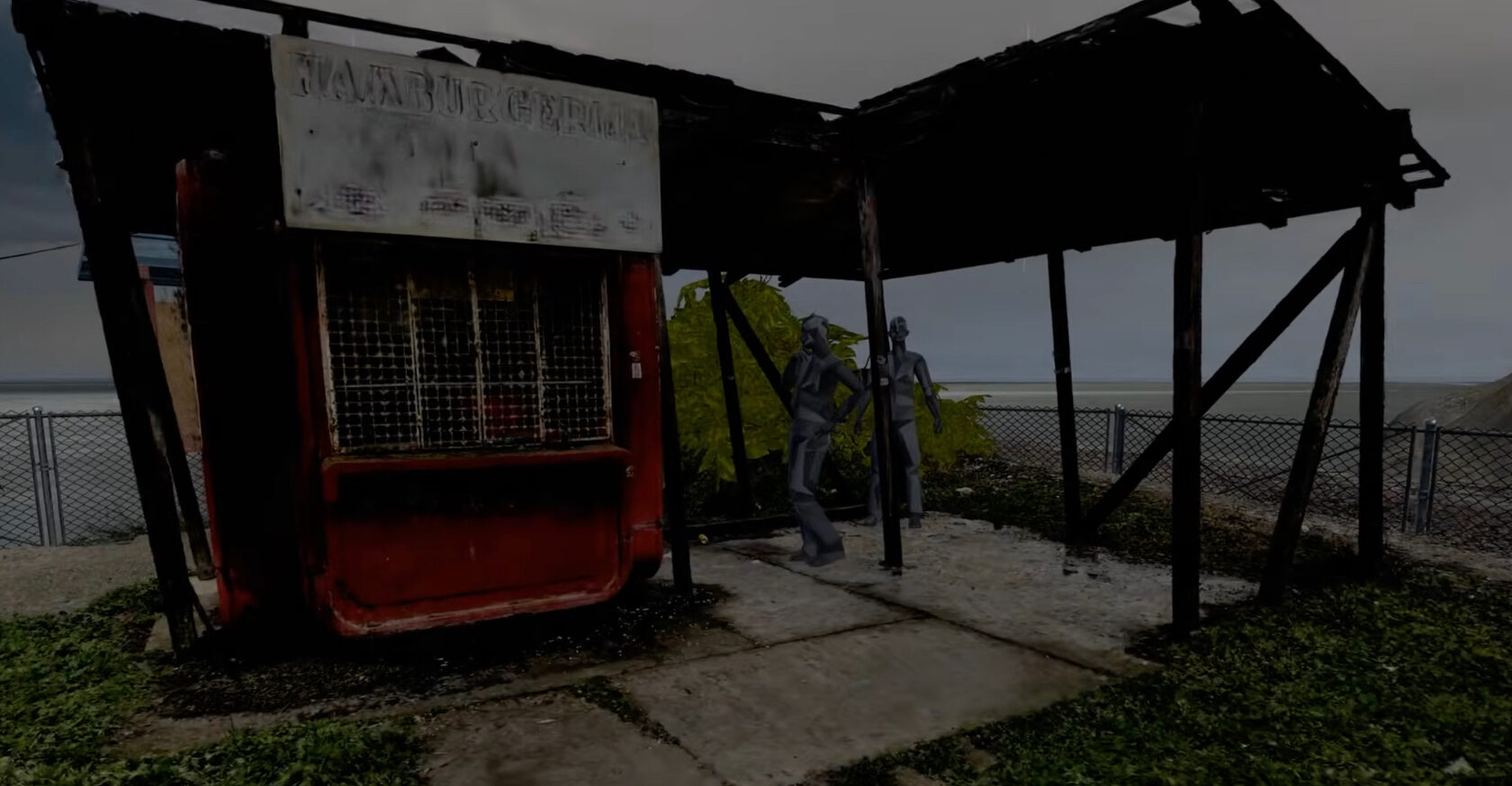 VISARUN kiosk with figures waiting near the border shelter