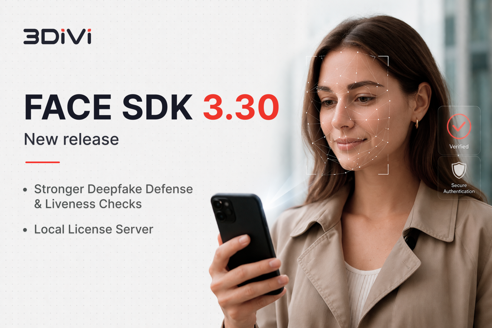 a young woman holding a mobile phone for face authentication