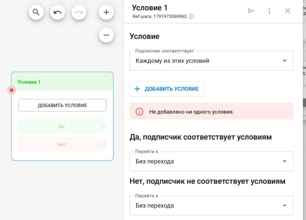 Панель блока Условие