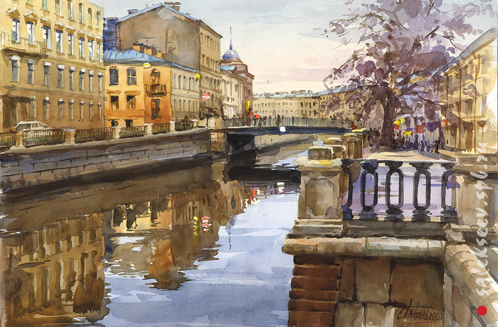 The embankment of the Griboyedov Canal. 2012. Watercolor on paper, 36x56 cm