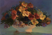 картина анютины глазки в белой вазе