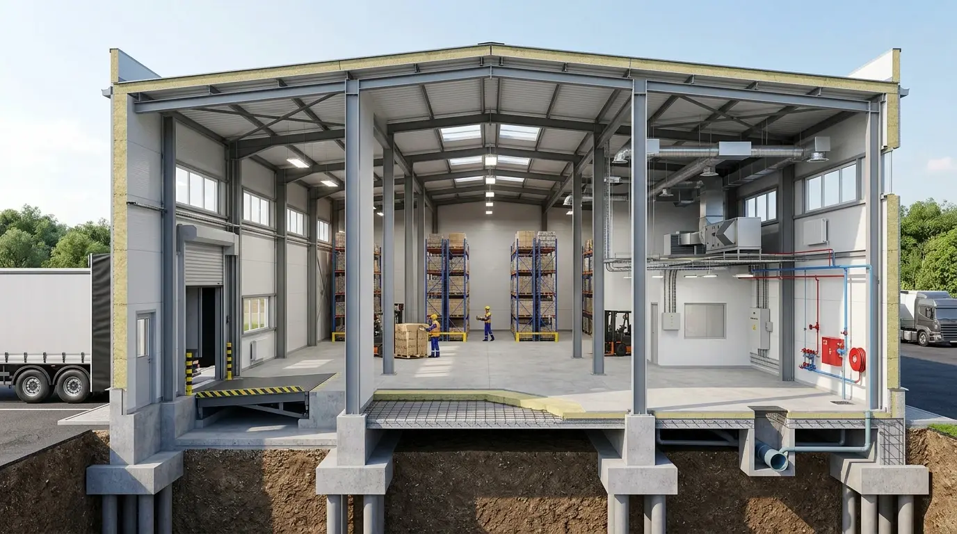 Тёплый склад на металлическом каркасе