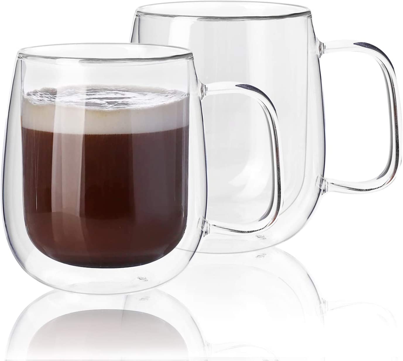 Sweese 416.101 Glass Coffee Mugs Set of 2 - Double Wall Tall Insulated Tea  Cup with Handle Glassware, Perfect for Cappuccino, Latte, Macchiato, Tea