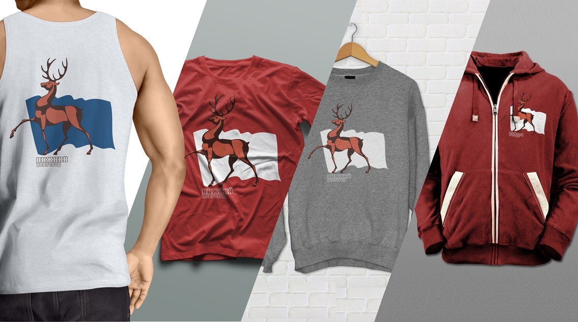 Сувенирная одежда в рамках разработки фирменного стиля. Концепт 1