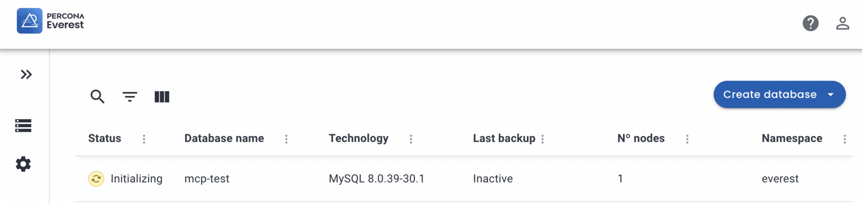 Percona Everest UI with mcp created db