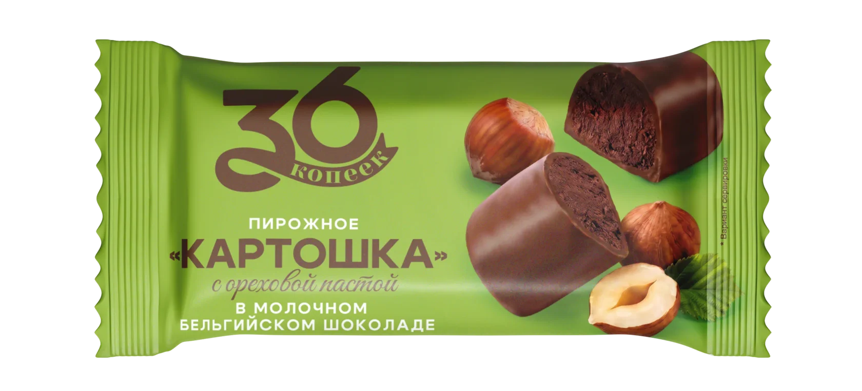 Пирожное «картошка» с ореховой пастой в молочном бельгийском шоколаде — упаковка 36 копеек