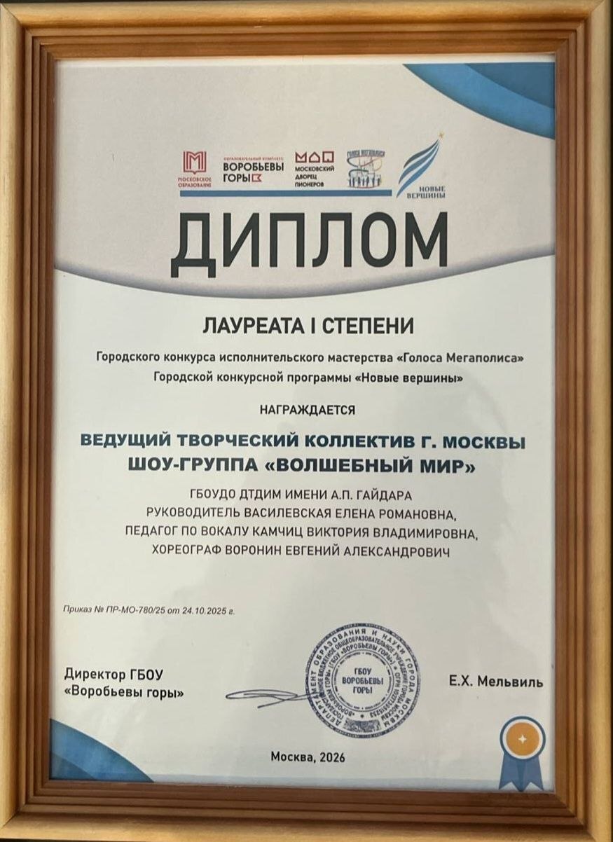 Диплом Голоса Мегаполиса Новые вершины
